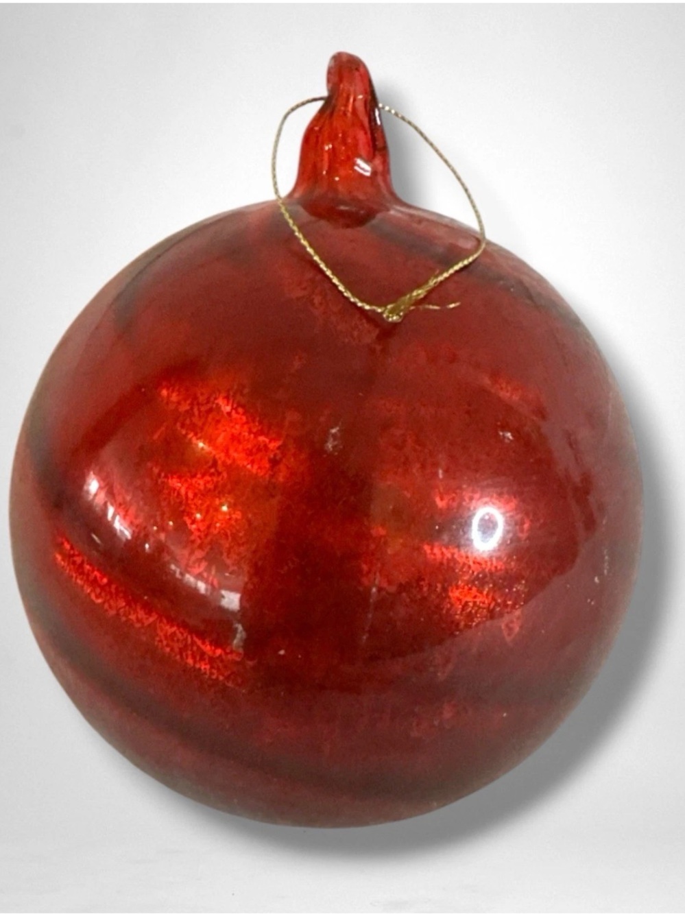 Glass Christmas WITCH BALL Ornament Red Swirl Spiral Design 4"